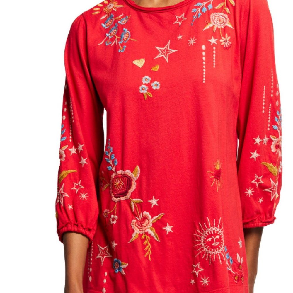 NWOT Johnny Was Maris Embroidered Long Sleeve Knit Blouse (Large)